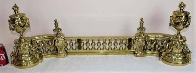 Exceptional Solid Brass Adjustable Fender: Exceptional solid brass adjustable fender with lions, flame finial, etc.