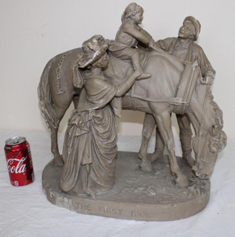John Roger's Group: John Roger's group "The First Ride". Original color, some chips. 17" wide, 18" tall, 10" deep.
