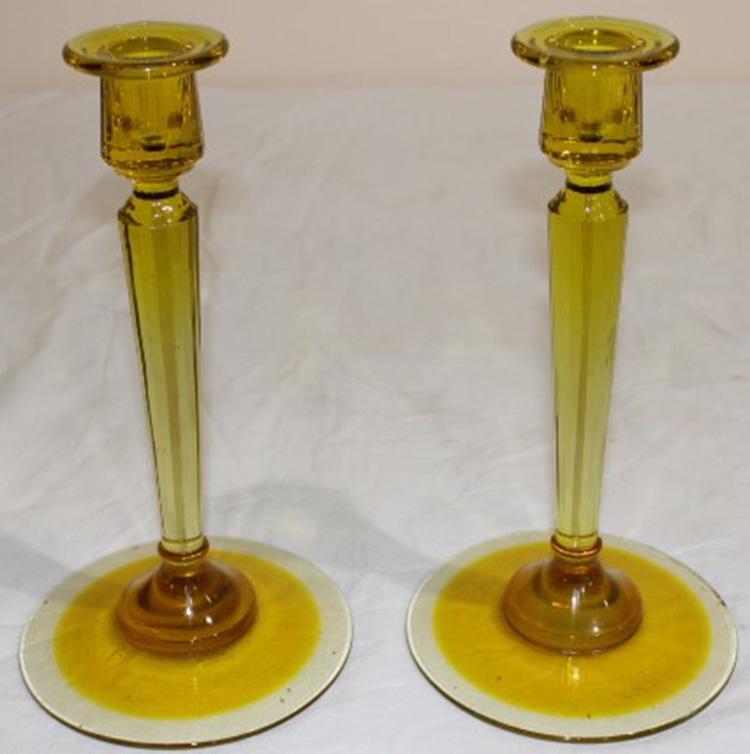 Great Pair of 9 1/2" Art Glass Candlesticks: Great pair of 9 1/2" art glass candlesticks - Steuben quality with polished bottoms and finely cut stems. No chips or cracks.