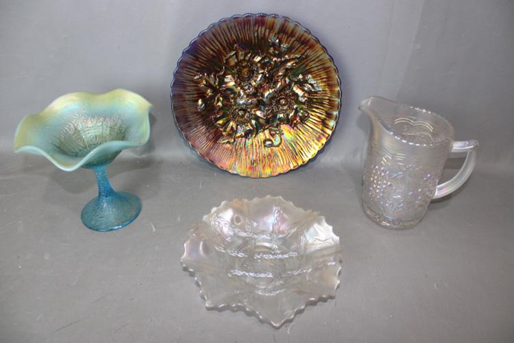Group of Carnival Glass: Group of carnival glass including aqua opalescent, white, etc. All good.