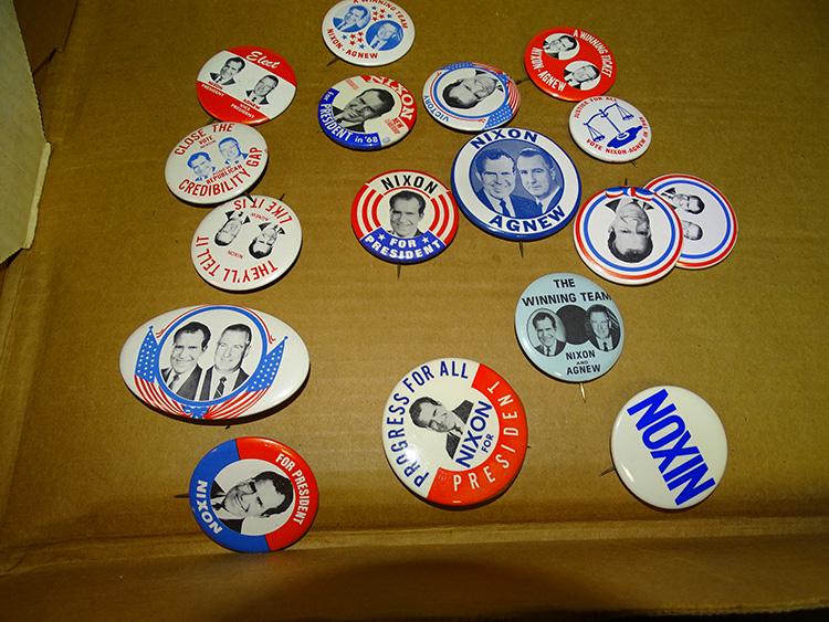 Large Group of Vintage Political Buttons: Large group of estate fresh political buttons including JFK, Humphrey, Nixon, Goldwater, Wallace, McCarthy, McGovern, etc. Collected for 60 years.