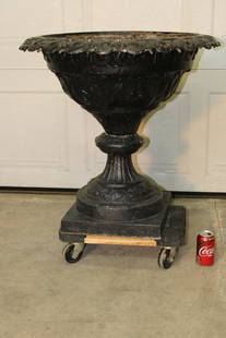 Great 28" Victorian Cast Iron Urn: Great 28" Victorian cast iron urn with fancy base. No chips or cracks. Lenox estate. 27" wide, 28" tall.