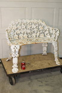 Cast Iron Grapevine Patio Bench: Cast iron grapevine patio bench with grapes. All in nice condition. 36" wide, 29" tall, 19" deep.