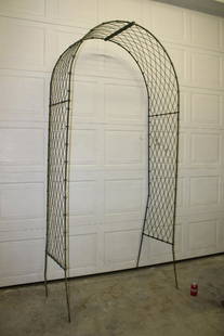 Antique Wire Garden Arbor: Antique 8' garden arbor with fancy diamond design. 48" wide, 102" tall, 19" deep.