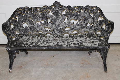 Antique Zinc Fern Bench: Antique zinc fern bench. All in nice condition, covered with lichen. 49" wide, 30" tall, 18" deep.