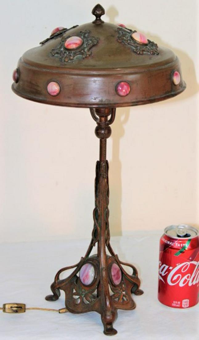Great Antique Bronze Nouveau Jeweled Lamp (1 of 5)