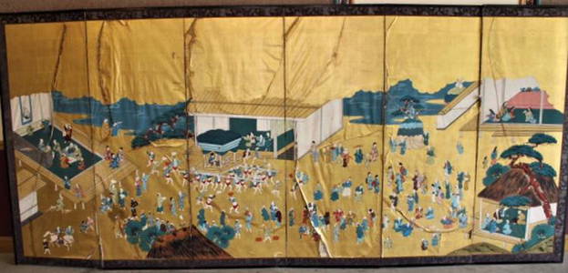Fabulous 6 Part Antique Hand Painted Oriental Screen