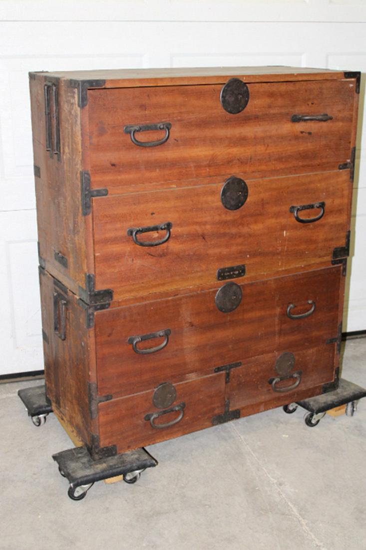 Antique 2 Part Asian Tansu Chest (1 of 3)