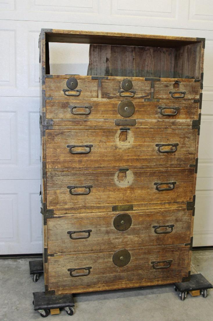 Antique 3 Part Asian Tansu Chest (1 of 4)