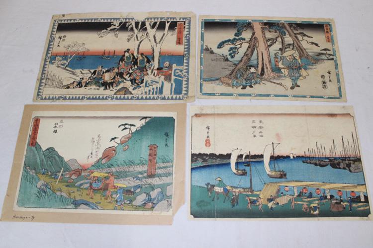 4 Early Oriental Wood Blocks: (4) early oriental wood blocks, estate fresh. Some tattering.