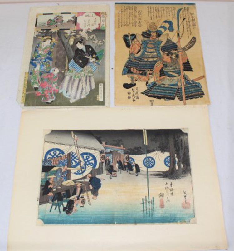 3 Early Oriental Wood Blocks: (3) early oriental wood blocks, estate fresh. Some tattering.