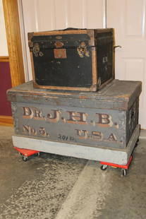 Original Civil War Wooden Trunk and German Trunk Owned: Original Civil War wooden trunk and German trunk owned by Lt. Col. Bartholf Civil War surgeon, descendant of Alexander Hamilton.