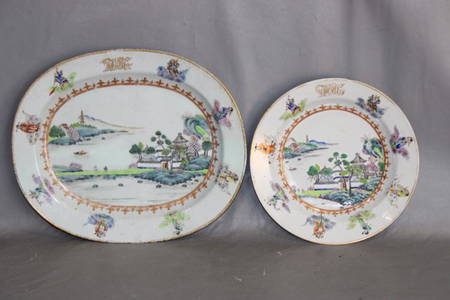 Early Platter and 2 Plates 1769-1828 with Oriental