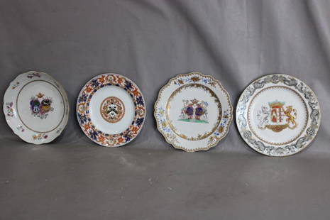 (4) Great Oriental 18th C. Plates and Bowls with Crests: 4 great oriental 18th C. plates and bowls with crests. (1) Beuckone 1738-89. All good, some with museum numbers on them. Appr. 9".