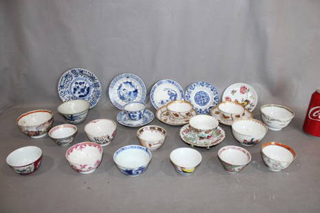 Over 25 Pieces of Oriental Cups and Saucers 18th and: over 25 pieces of oriental cups and saucers 18th and 19th C. Every piece has some kind of damage - flicks, lines, chips, etc., lots of rare early pieces though.