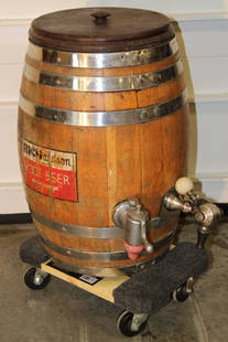 Richardson Root Beer Barrel: Richardson root beer barrel. Has the interior original old finish on the outside. See photo. 18 wide, 24" tall.