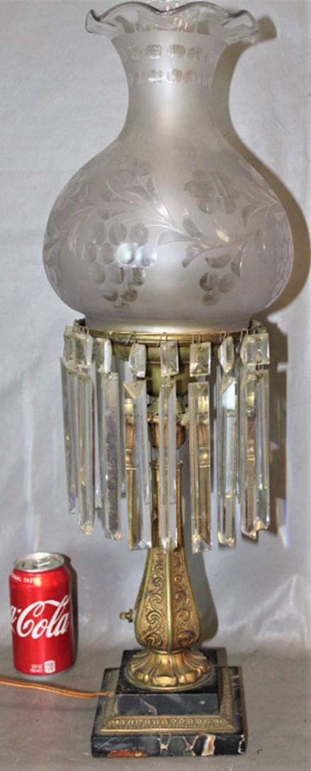 Early Astro Lamp Dietz Bro NY with Original Shade: Early astro lamp Dietz bro NY with original shade. Cut shade brass and marble base, electrified. 8" wide, 26" tall