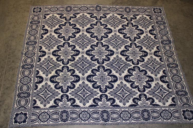 Reversible 19th C. Coverlet: Reversible 19th C. white and blue coverlet in nice condition. 77" wide, 85" long.