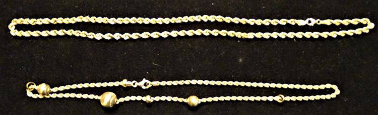 (2) 14k Gold Rope Necklaces: (2) 14k gold rope necklaces. (1) with gold balls. 7.8 DWT. 20" and 18".