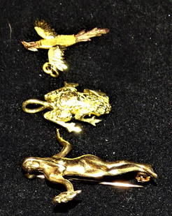 14k Gold Nude Lady, 14k Gold Frog, and Bird Pendant: 14k gold nide lady, 14k gold frog, and bird pendant. 5.1 DWT.