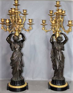 Incredible Pair of 3' Victorian Bronze and Marble