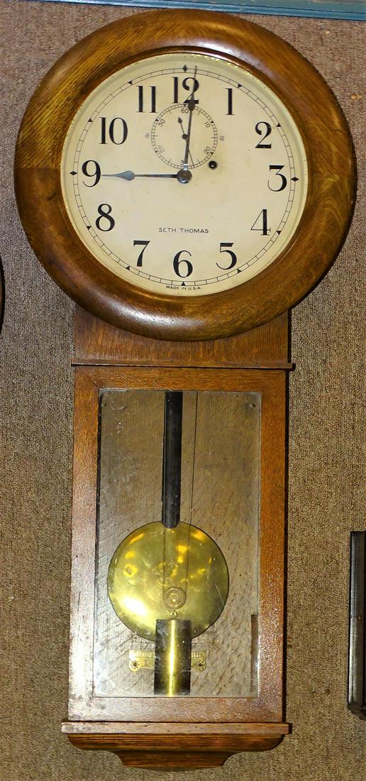 Seth Thomas #2 Clock in Oak: Seth Thomas #2 clock in oak in original finish. 16" wide, 35" tall, 6" deep.