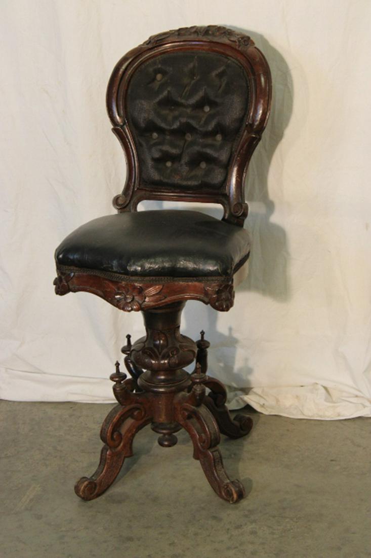 All Original Victorian Carved Back Organ Stool: All original Victorian carved back organ stool with original horse hair upholstery. 14" wide, 36" tall, 20" deep.