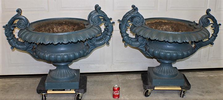 Pair of Massive Antique Cast Iron Double Handled Urns (1 of 6)