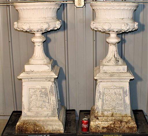 Pair of 4' Antique Cast Iron Aluminum Urns (1 of 4)