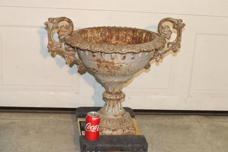 Antique 2 Piece Cast Iron Double Handle Urn (1 of 4)