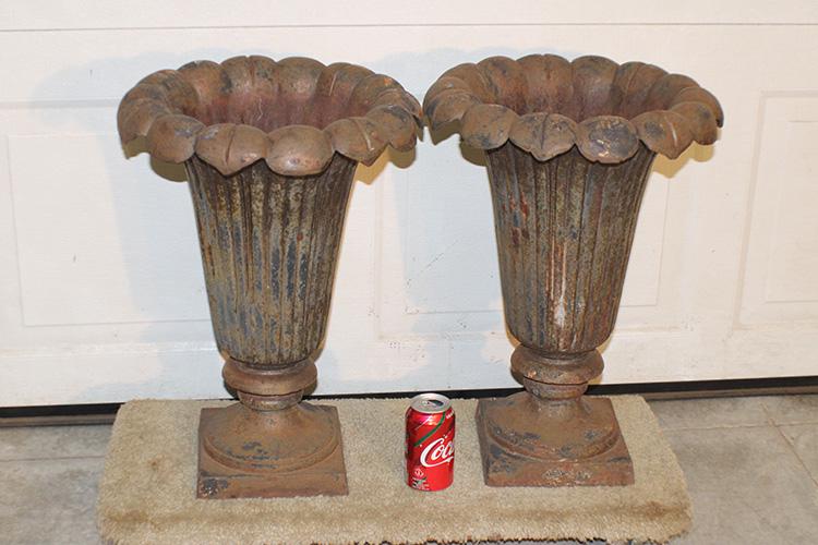 Great Antique Floral Shaped Cast Iron Urns (1 of 3)