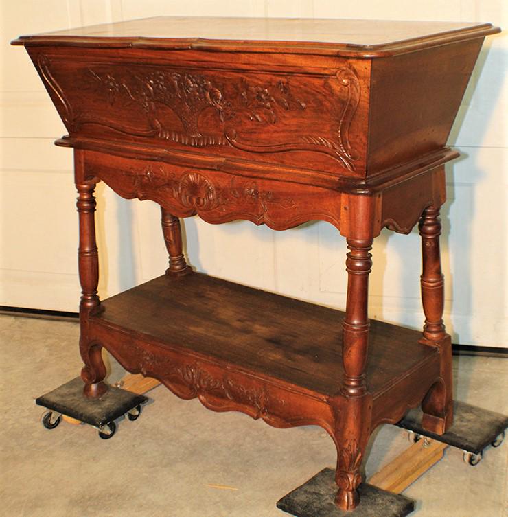 Super Walnut Dough Box with Carved Basket of Flowers (1 of 4)