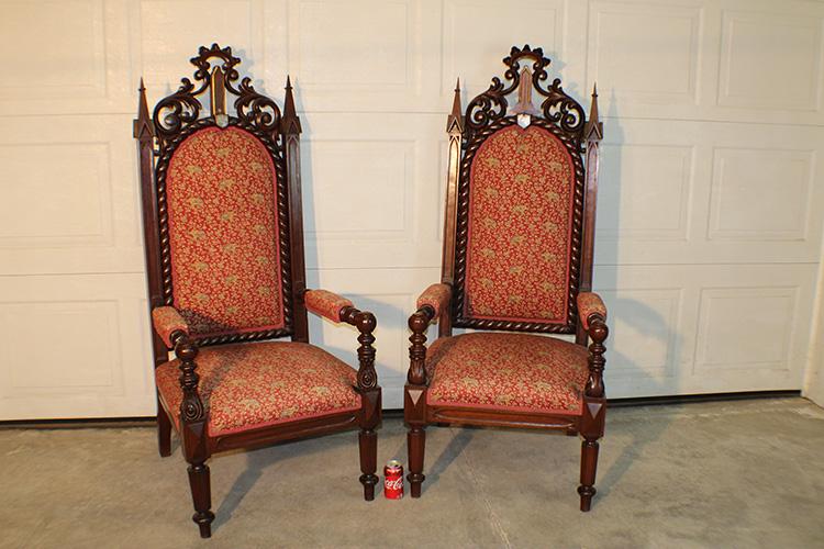 Pair of Great 5' Victorian Gothic Revival Kings Chairs (1 of 5)