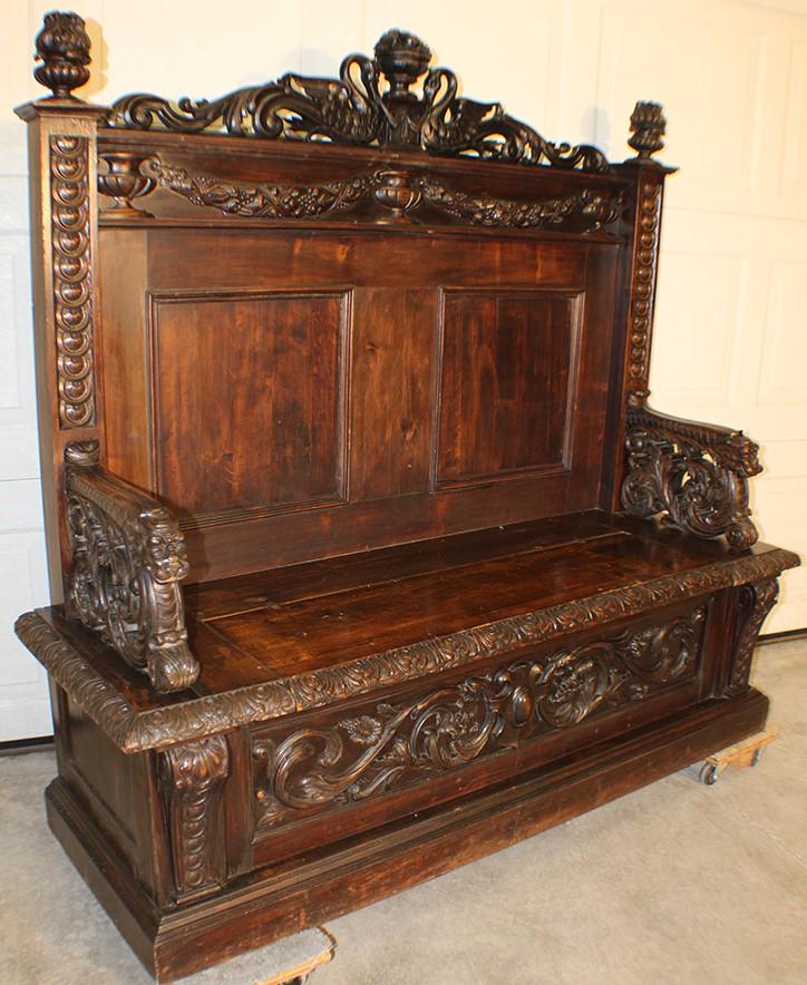 Incredible 19th C. Heavily Carved Lift Seat Bench with (1 of 8)