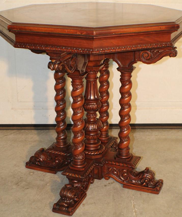 Fabulous Octagon Inlaid Center Table with Dolphin Feet (1 of 4)