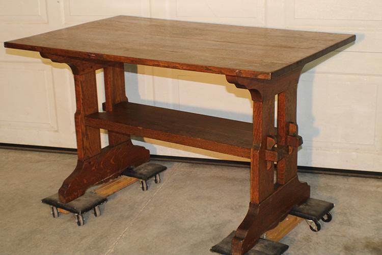 Signed Gustav Stickley 4' Trestle Table (1 of 4)