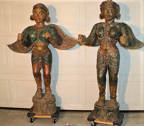 Pair of 5' Carved Asian Hand Painted Figures (1 of 10)