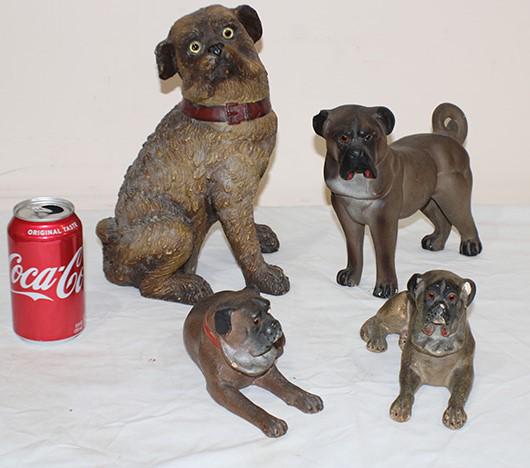 4 Chalk Dogs in Original Paint with Glass Eyes (1 of 4)