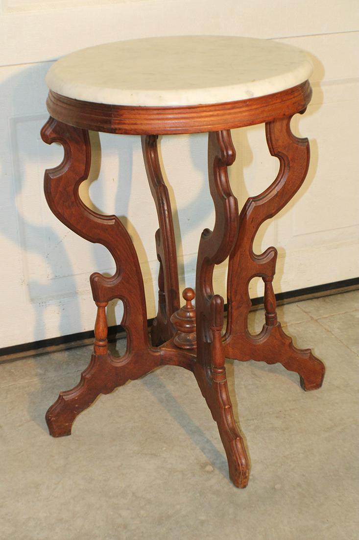 Unusual 18" Round Victorian Marble Top Table (1 of 3)