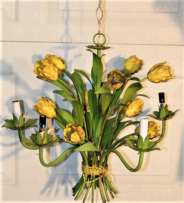 Original Paint Floral Cut Tin Chandelier (1 of 2)
