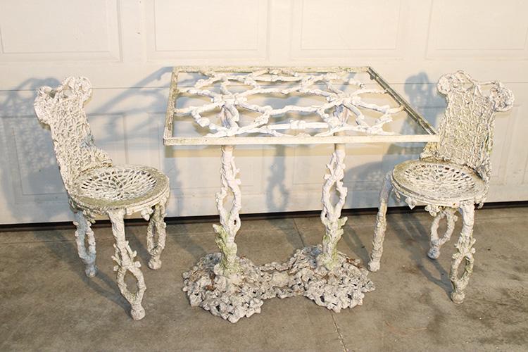Fabulous 3 Piece Zinc Table and (2) Chairs with Branch (1 of 4)