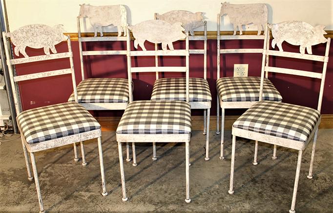 Set of 6 High Back Iron Chairs with Animal Backs (1 of 3)