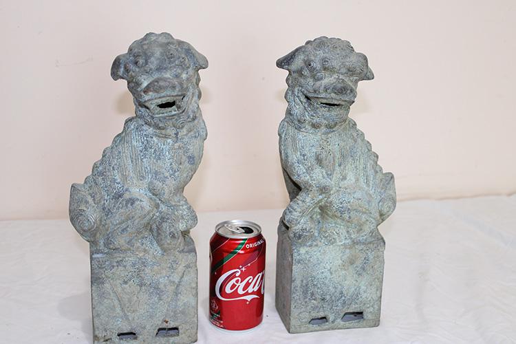 Real Nice 13" Solid Bronze Oriental Foo Dogs (1 of 5)