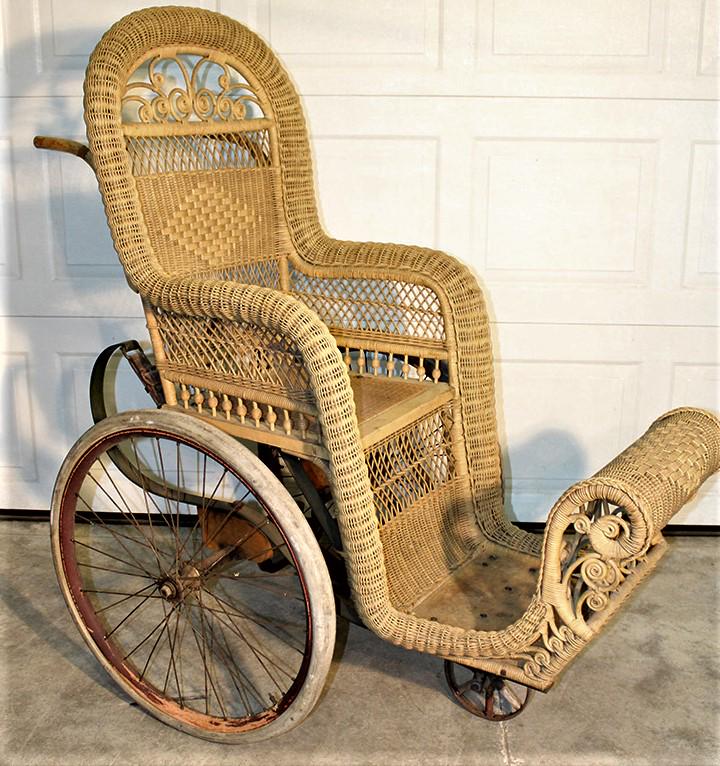 Rare Wicker Board Walk Chair with Wooden Spoke Wheels (1 of 7)
