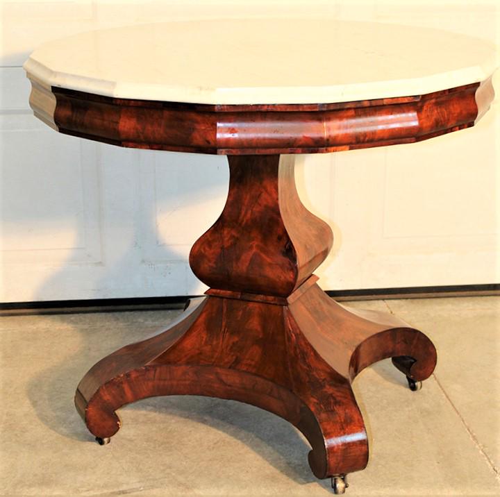 Period Empire Center Table with 16 Sided Marble Top (1 of 3)