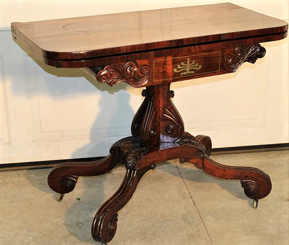 Inlaid Rosewood Tip and Turn 1860's Game Table (1 of 6)
