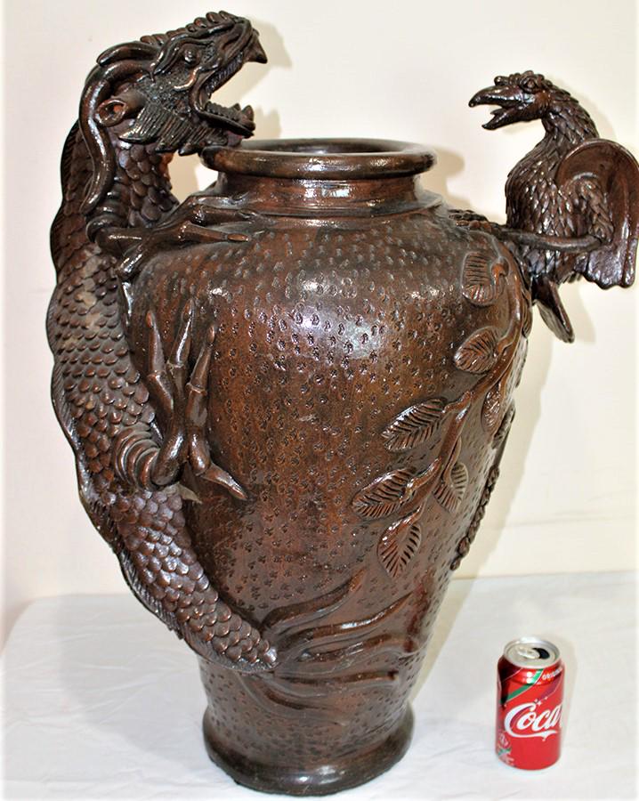 Massive 28" Redware Vase with Dragon and Bird (1 of 8)