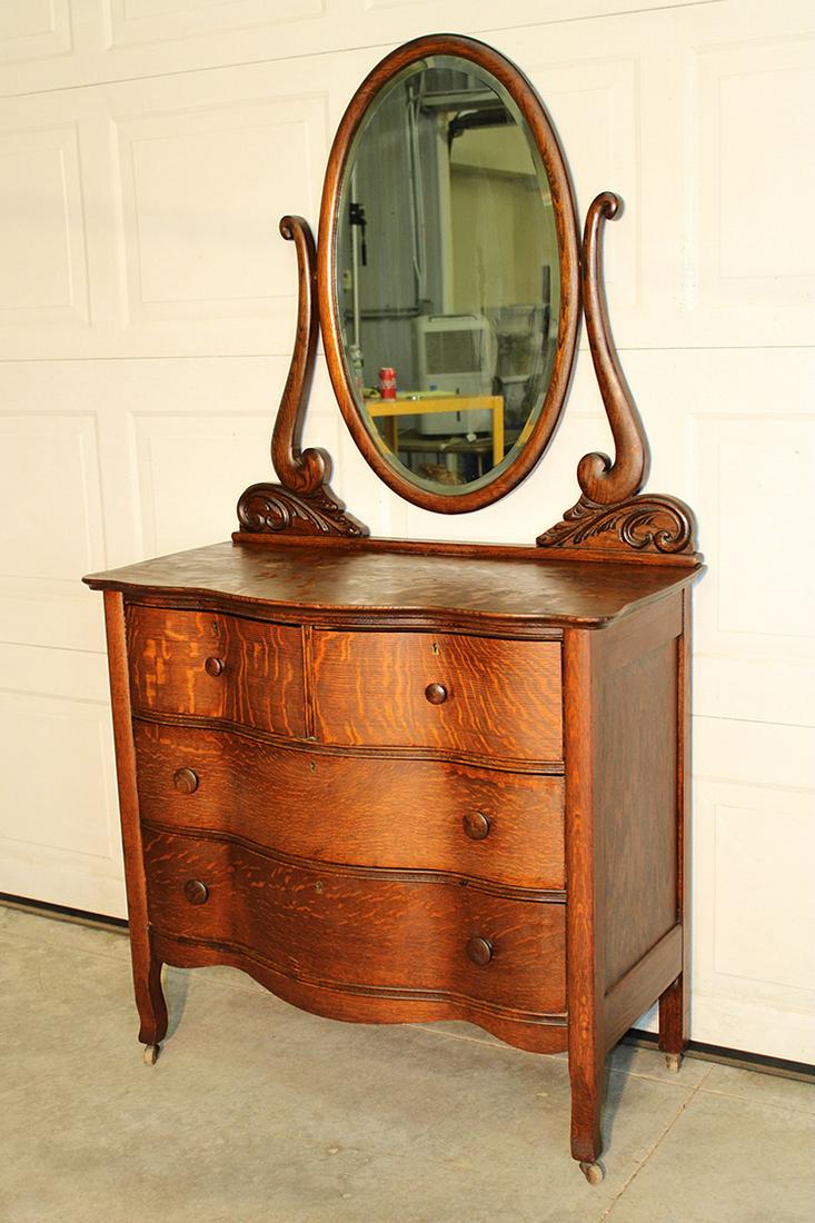 Original Finish Oak Chest with Beveled Mirror (1 of 2)