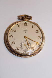 10k Gold 15 Jewel Elgin Pocket Watch (Working): 10k gold 15 jewel Elgin pocket watch (working). 2" top to bottom, no crystal. Total weight 37.5 DWT.