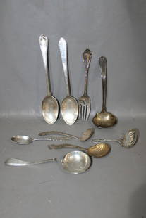 9 Sterling Pieces of Flatware: 9 sterling pieces of flatware. (1) spoon broken. 11 troy oz